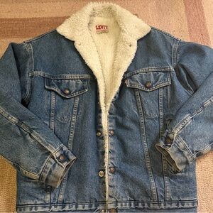 Levi's Blue Denim Sherpa Jacket with Cream Lining Small